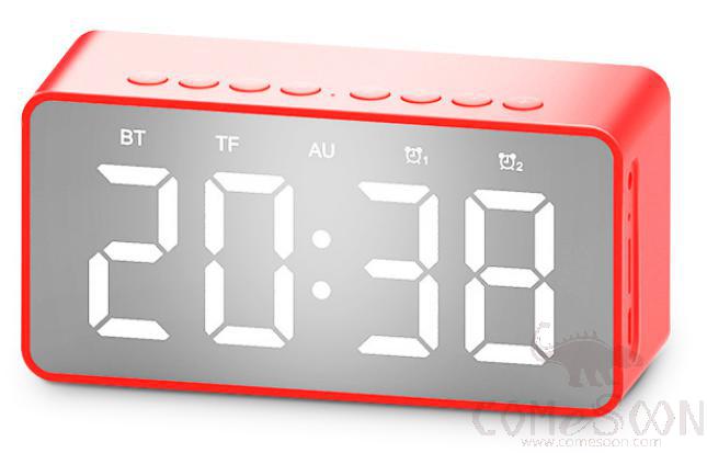 Bluetooth clock speaker - built in lithium battery,Red,5W