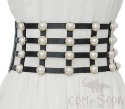 Belt-imitation leather, pearl, elastic band