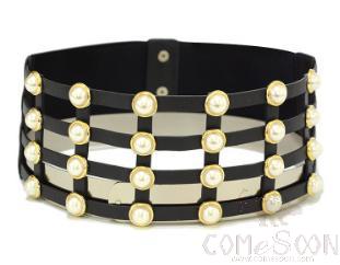 Belt-imitation leather, pearl, elastic band