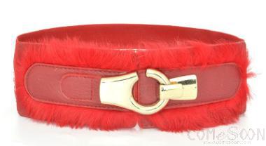 Belt-imitation leather, rabbit hair