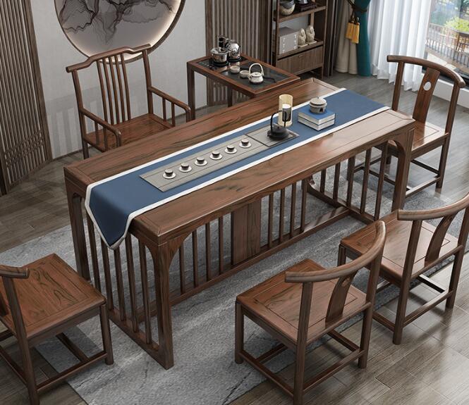 Solid wood tea table and chair combination-1 table and 5 chairs