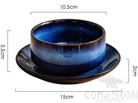 Cat's Eye  Dark Blue Soup Bowl with saucer