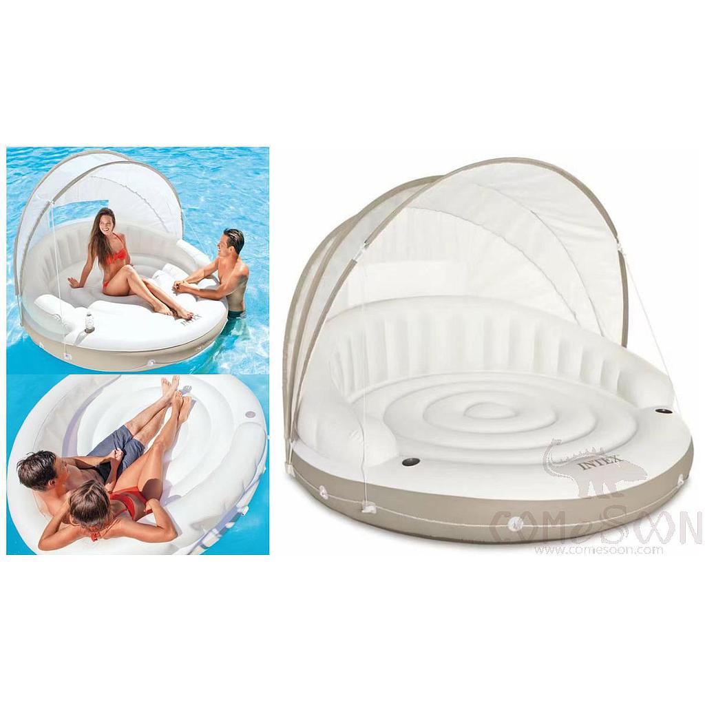 Inflatable floating bed - covered water recliner