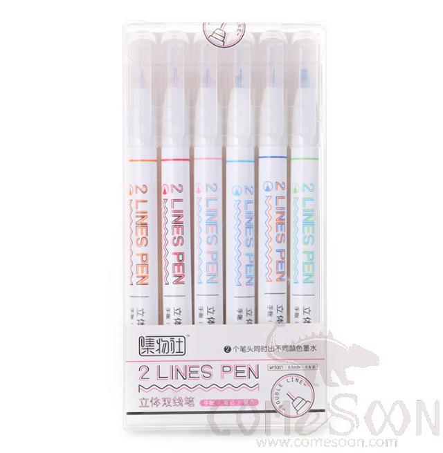 Three-dimensional double line pen-6 sets