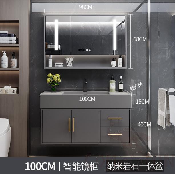 Simple bathroom cabinet with mirror-100*48*55cm Mirror function: storage function, one-key defogging, LED light, time and temperature display