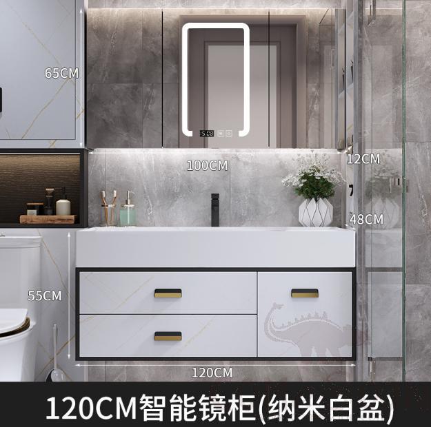 Wall-mounted bathroom cabinet with mirror-120*48*55cm Mirror function: LED light, storage function, one-key defogging, time and temperature display
