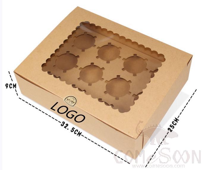 Kraft Cup Cake Box 12 holes w/ logo，32.5*25*9cm