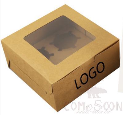 Kraft Cup Cake Box 4 holes w/ logo，16*16*7.5cm
