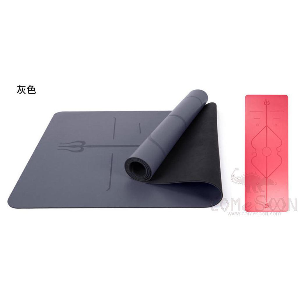 Yoga Mat - natural latex Pu - Asana guide line - Grey - double layer