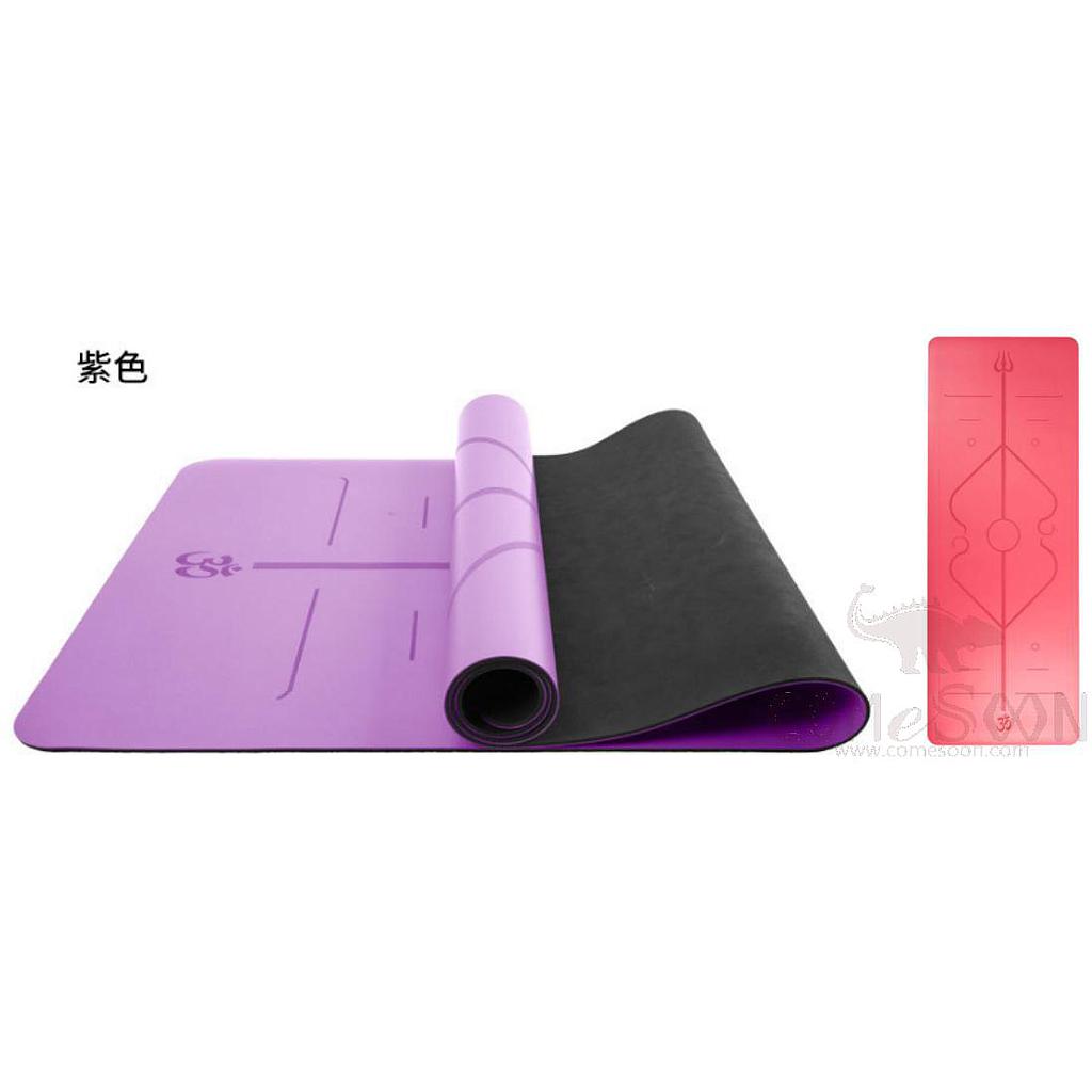 Yoga Mat - natural latex Pu - Asana guide line - Purple - double layer