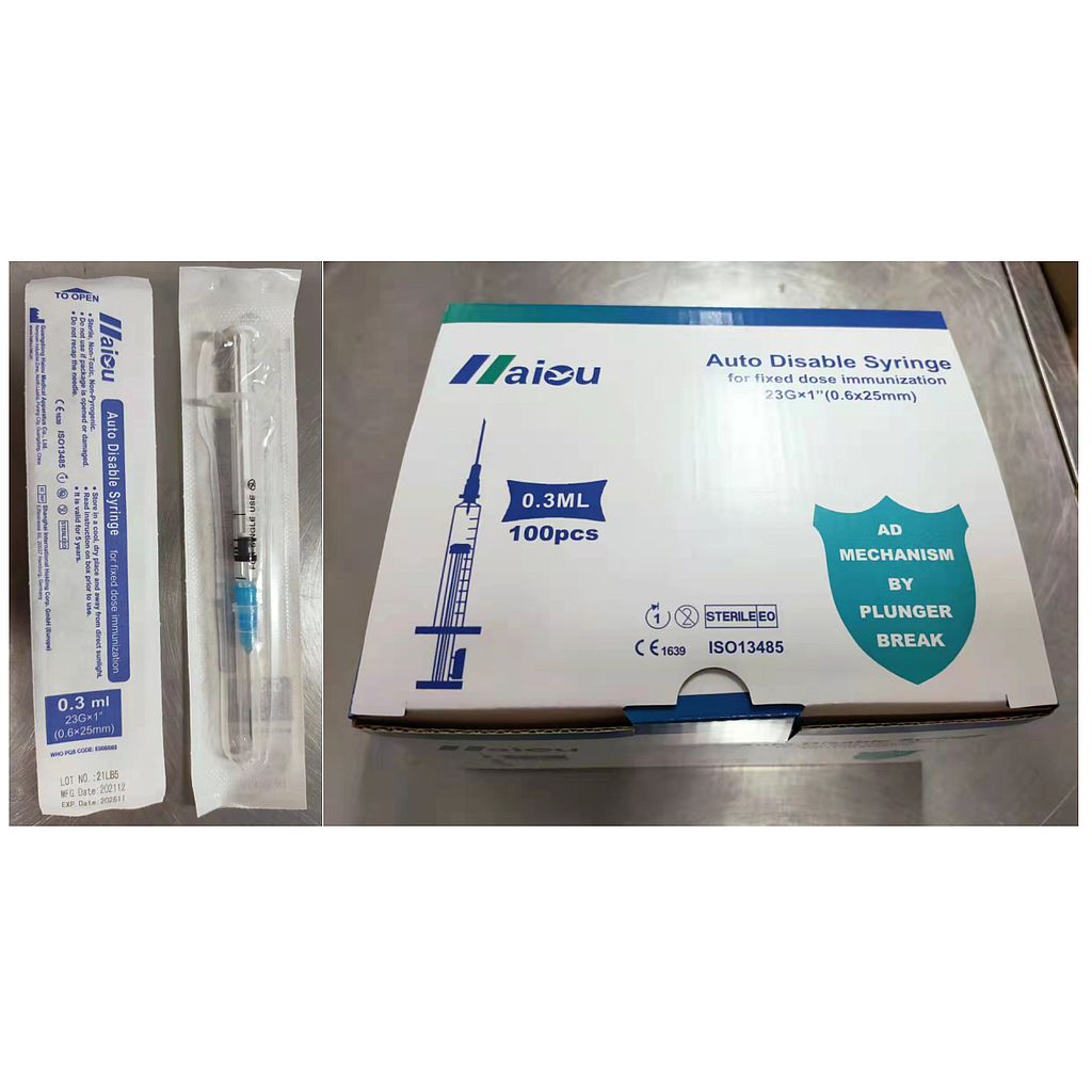 Syringe- AD syringe - Self-destructing syringes - 0.3ml-0.6x25mm