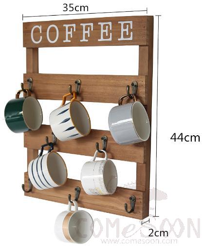 Wall-hanging Wooden Mug Hook Rack 8 hooks