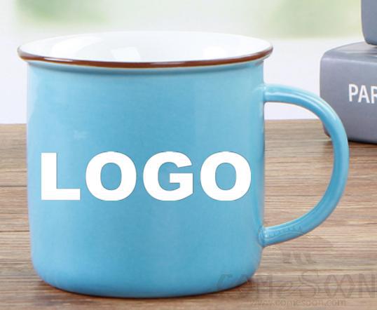 Ceramics Milk Mug with logo 400ml blue