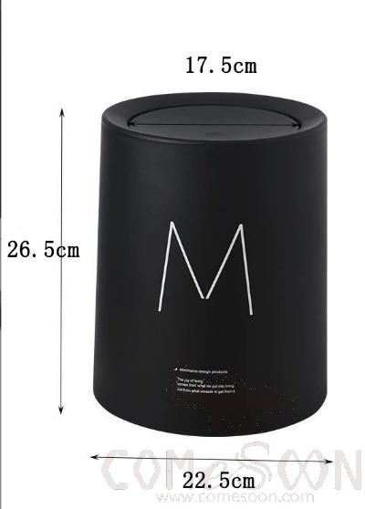 Black Trash Bin With Swing Cover-8L