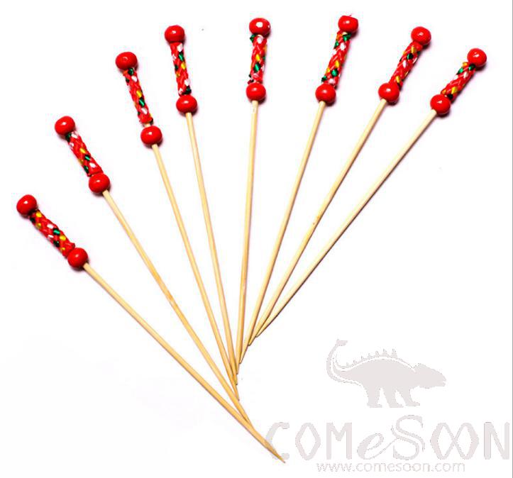 Bamboo Fruit Cocktail Skewers 12CM Red Cut Red Bead