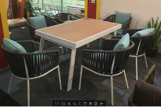 Six Outdoor Tables And Chairs，Teak，One Table, Six Chairs，Table  160*90*75Cm
，Chair  59*60*77Cm