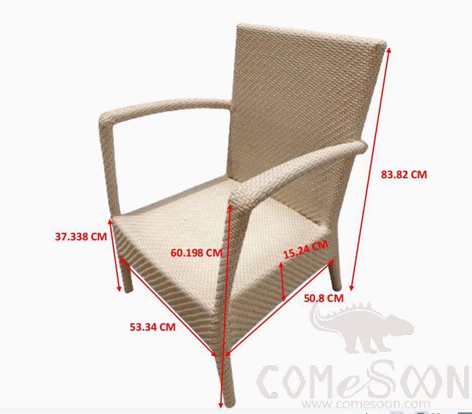 Outdoor Chair，Iron Frame +Pe Rattan，H93.82 W50.8 L53.34 * * Cm
