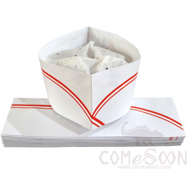 80g Red Double Strip Paper Kitchen Hat,27.5*8.5cm