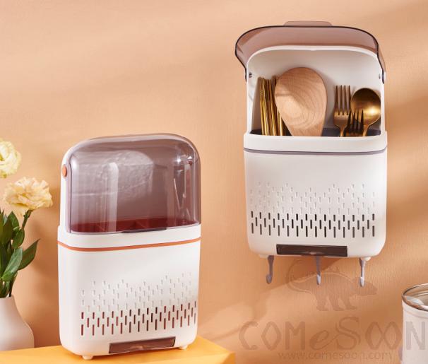 Wall-Mounted Dust-Proof Multifunctional Chopsticks Cage
(Including Hook And Non-Marking Sticker),PS,19*8.5*30cmcm