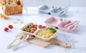 Love Double Compartment Plate (Including Fork And Spoon),wheat,25.7*14.7*3cm