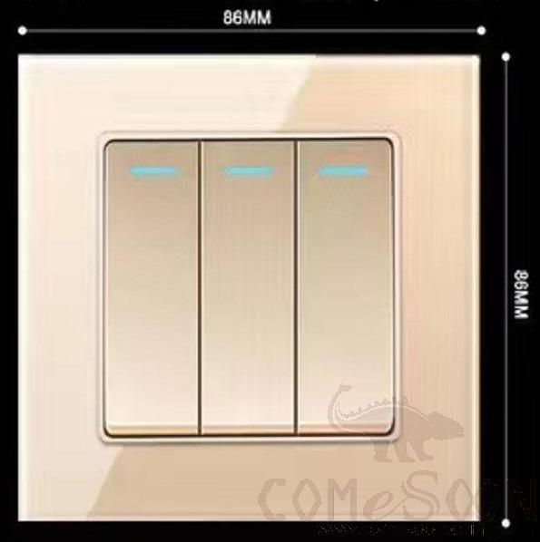 3 gang 2 way switch Champagne gold
Tempered glass