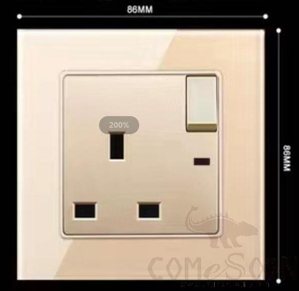 Single 13A 3 pin switched socket Champagne gold
Tempered glass
