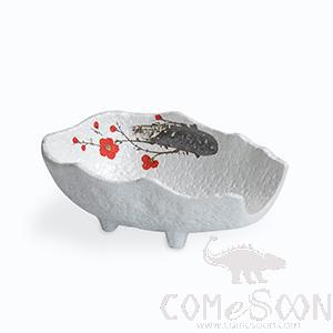 8&quot; Four-legged stone pattern notched bowl (red plum)