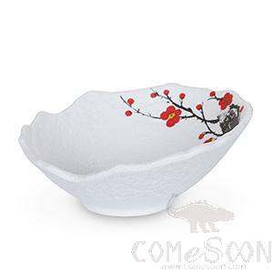 9&quot;Shunxing Stone Art Oblique Mouth Bowl (Red Plum)