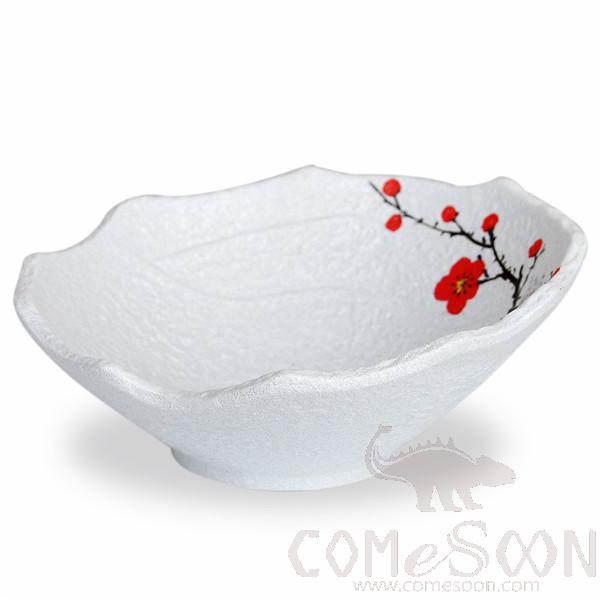 11&quot;Shunxing Stone Art Oblique Mouth Bowl (Red Plum)