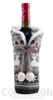 Grey Knitted Red Wine Cover