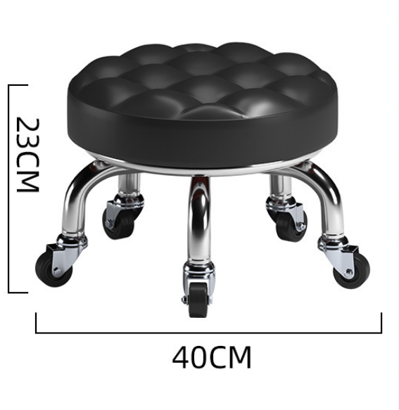 Iron Wheel Low Stool Chair，Leather,40 * H23cm