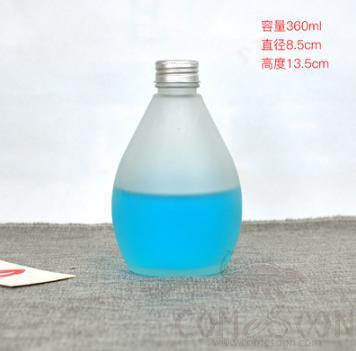 Disposable glass bottle,Droplet Shape,360ml,D 8.5*H 13.5cm,Matt