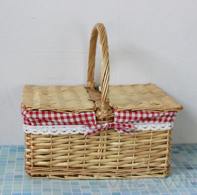 Picnic basket with cover,Red grid,30*40*18cm