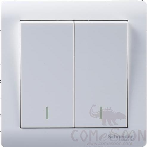 Double gang switch, 2 gang 2 way, with light, white , Schneider