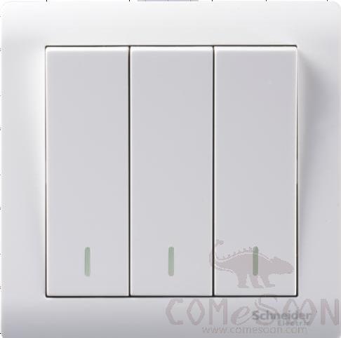 Three gang switch, 3 gang 1 way, with light, white , Schneider
