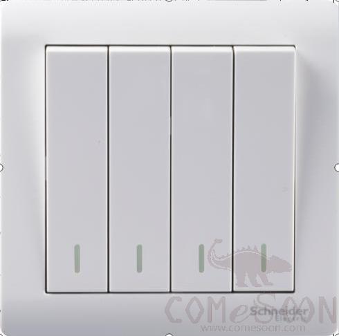 Three gang switch, 4 gang 1 way, with light, white , Schneider