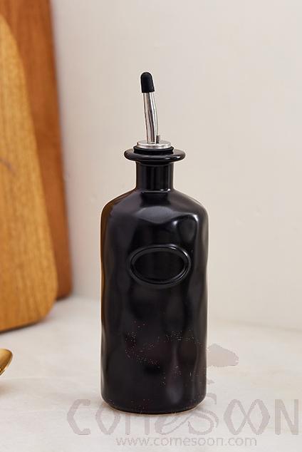 Ceramic vinegar bottle, 600ml, SUS 304 Spout, with PVC label sticker, Black