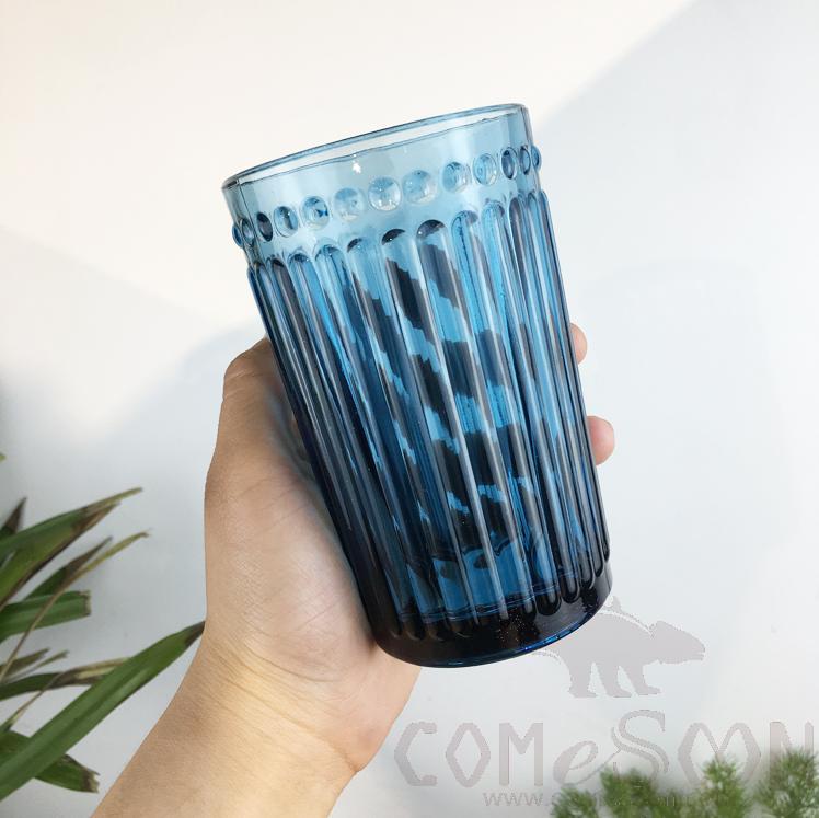 Royal blue vertical bar glass, 400ml