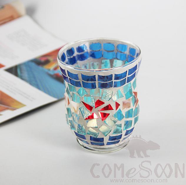 Mosaic glass candlestick, H 11*D 9cm, Small fish