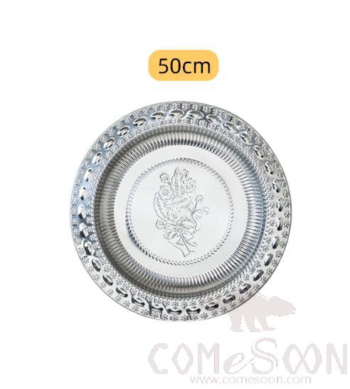 Stainless steel embossed round tray, D50cm