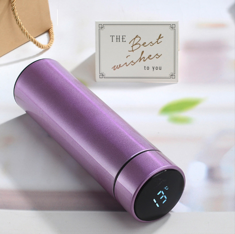 Customized Thermos Bottle, Display temperature, 500ml, S/S 304, Purple(Pearlescent paint), With customized  white logo