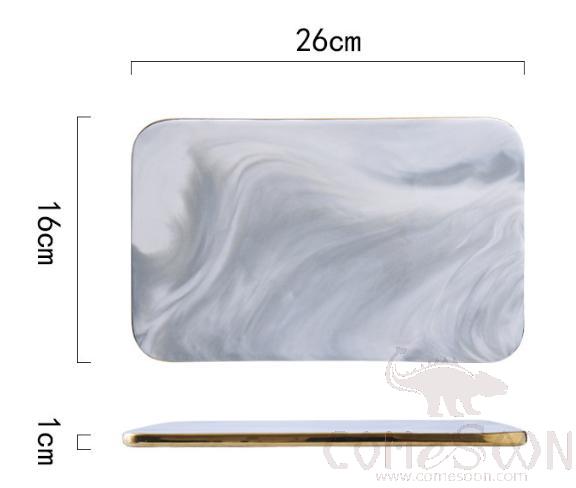 Gold edge grey marble flat plate, Small(26*16*1cm)