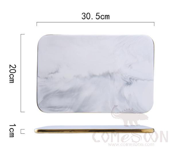 Gold edge grey marble flat plate, Big(30.5*20*1cm)
