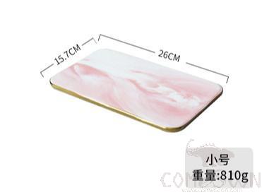 Gold edge pink marble flat plate, Small(26*15.7cm)