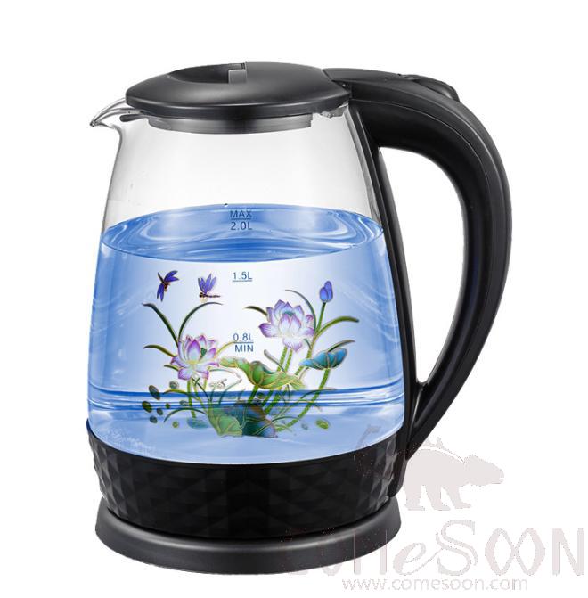 Gopeng glass body (no bubbles) electric kettle, SUS 201, 2.0L, 1500-1800W