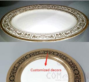 Customized 10&quot; deep fish plate with embossed gold