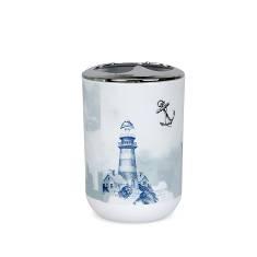 3318 Printed Toothbrush Holder-Lighthouse,PP+ABS(Chromeplated),6*6*11cm