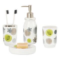 Ceramic Printed Four-Piece Set-Green Circle,Ceramics,Handsanitizerbottle:7*7*19cm
Toothbrushholder:7*7*10cm
Cup:7*7*12cm
Soapbox:13*9*3cm