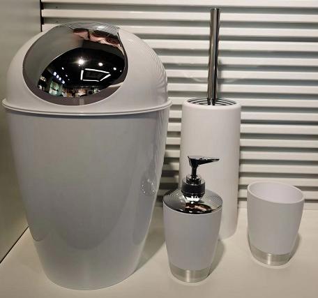 3320 Conical Electroplating Four-Piece Set (White),PP+ABS(Chromeplated),19*19*25cm