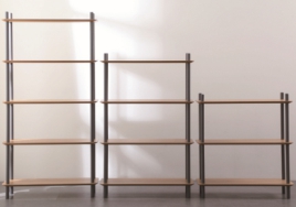 Shelf, MDF18mm, pasted with oak bark; beech wood column spray paint
, 80*30*153.5cm